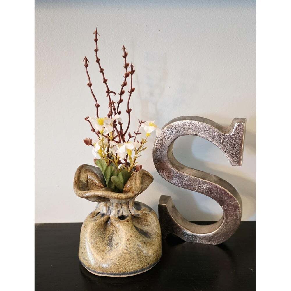 Vintage 1970s Studio Pottery "Gunny Sack" Paper Bag Vase